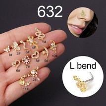 2022 New 1Pcs L Shaped Nose Studs Piercing Stainless Steel 20G Zircon Nostril Sc - £10.58 GBP