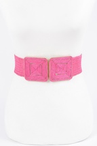 Faux straw two buckle elastic belt - $26.55