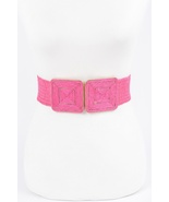 Faux straw two buckle elastic belt - $26.55