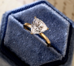 2 Ct Trillion Simulated Diamond Solitaire Engagement Ring 14k Yellow Gold Plated - £44.25 GBP