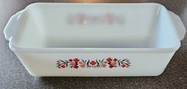 Vintage 1960s Fire King Primrose Pink &amp; Red Flower ~ 1 Qt Casserole Loaf... - $56.03 CAD