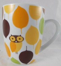 Rachel Ray Little Hoot Owl Mug With Owl &amp; Brown Orange Green Leaves 4&quot; 10 oz. - £4.41 GBP