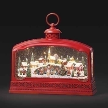 9 inch tall by 11 inch long lighted musical village scene- Battery opera... - £180.64 GBP