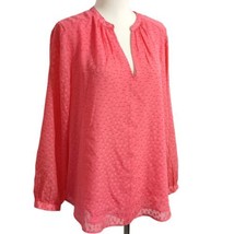 J Crew Swiss Dot Silk Blend Top L Sz 14 Blouse Coral Pink Sheer Black Ta... - £25.65 GBP