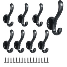 8 Pack Black Coat Hooks Retro Double Hooks Metal Coat Hooks Wall Mounted Include - £25.29 GBP