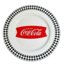 Drink Coca Cola Checkered Diamond Ceramic Dinner Plate 10.5 Banner Logo ... - $16.97