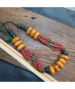 Collier bijou ancien artisanal en résine ambre et perles de verre 333 gr... - $2,083.91 MXN