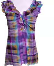 Weston Wear Purple Printed Ruffle Sleeveless Tie Dye Print Top Size Medium - $15.83