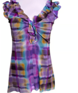 Weston Wear Purple Printed Ruffle Sleeveless Tie Dye Print Top Size Medium - $15.83