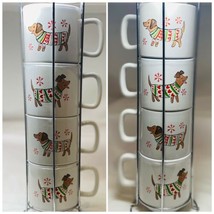 Peppermint & Pine Dachshund Holiday Stackable 4-Christmas Ceramic Mugs w/ Stand - £39.56 GBP