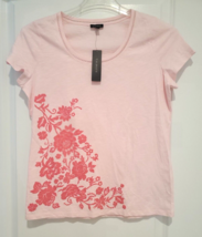 Talbots Womens M T Shirt Top Cap Sleeve Floral Pattern Round Neck Nwt - £22.37 GBP