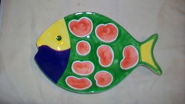 Ceramic Multicolored Fish Plate by WCL, Blue, Green, Yellow and Red - $50.00