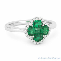 0.83 ct Emerald Cluster &amp; Diamond Pave Right-Hand Flower Ring in 18k White Gold - £1,673.28 GBP