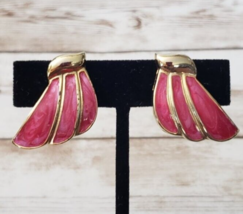 Vintage Clip On Earrings Pink &amp; Gold Tone Swish Like - £9.54 GBP