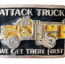 Fire Rescue Belt Buckle Attack Truck Vintage Enamel Painted Fireman 1970-80 E31 - £54.92 GBP
