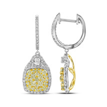 14kt White Gold Womens Round Canary Yellow Diamond Dangle Earrings 2-1/2 Cttw - £2,980.58 GBP