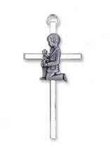 4.5&quot; Silver Plated Metal And Enameled Wall Cross With First Communion Boy - £24.35 GBP