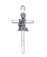 4.5&quot; SILVER PLATED METAL AND ENAMELED WALL CROSS WITH FIRST COMMUNION BOY - £23.69 GBP