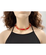 Red &amp; Gold Collar Choker Necklace 1970s - $112.27 CAD