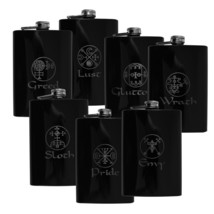 8oz BLACK (QTY 7) Seven Deadly Sins Set of 7 Flasks - £76.98 GBP