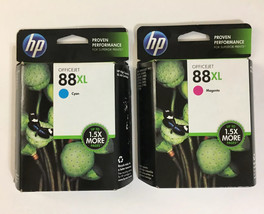 2 Hp 88XL High Capacity Cyan Magenta Ink Cartridge Exp 04/2014 - £10.11 GBP