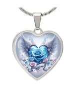 Graphic Heart Necklace With Angel Wings, Heart Pendant Jewelry, Elegant ... - $75.15 CAD+