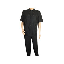 Men Silversilk 2pc walking leisure Matching Suit Italian woven knits 51016 Black image 2