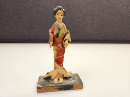 Vintage Japanese Geisha Dolls 4.5&quot; Tall Plastic with Silk Fabric Dress - £7.07 GBP