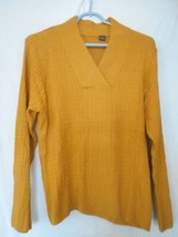 Vintage V Neck Fall Brown Yellow Sweater Sz M 100% cotton cable knit - $520.61 MXN