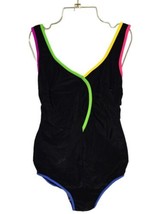 Christina Size 18 One Piece Swimsuit Neon Black Pink Yellow Vintage - $34.99