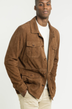 Brown Leather Trucker Jacket for Men Pure Suede Custom Made Size S M L XXL 3XL - £127.59 GBP