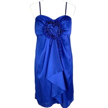 Max &amp; Cleo Satin Mini Cocktail Dress Rosette Spaghetti Strap Size 10 Blue - £27.09 GBP