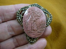 (CM59-8) SIMPLE HOUSE pink mauve Primitive CAMEO Pin pendant Jewelry tree - £25.73 GBP