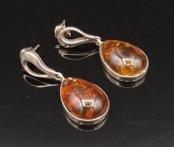 POLAND 925 Silver - Vintage Pear Shaped Baltic Amber Earrings - EG12026 - $72.61