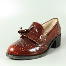 Women oxpumps shoes vintage genuine leather lady Thick heels Retro Vintage oxsho - £73.37 GBP
