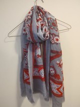 Tiara Accessory 100% Wool Scarf Tan Red Grey  Abstract 70&quot; x 21&quot; - £11.13 GBP