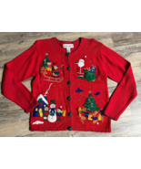 Christmas Cardigan Sweater Victoria Harbour Red Beaded Santa Snowman Siz... - £15.15 GBP