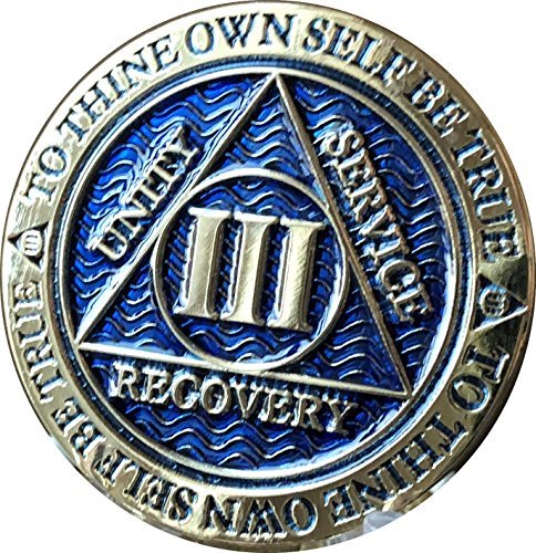 RecoveryChip 3 Year AA Medallion Dusty Blue Color Gold Plated Chip III