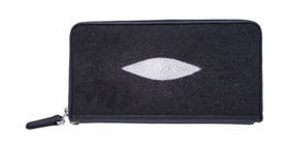 Genuine Stingray Skin Leather Women Wristlet Bag Zipper Closure : Black - £73.71 GBP