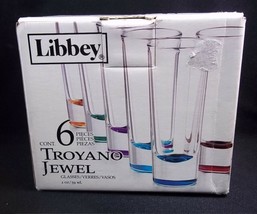 Boxed set of 6 Libbey Troyano Jewel shooters colored bases - $16.93