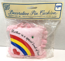 Vintage 1987 McCrory Decorative Pin Cushion Rainbow Mother Pink 4  Square NOS - £11.65 GBP