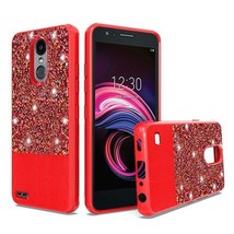 for LG Aristo 2/3 Leather Glitter Hybrid with Chrome TPU Case RED - £4.68 GBP