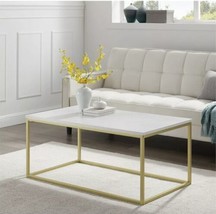 42&quot; Open Box Coffee Table in Faux White Marble/Painted Gold Metal - £115.45 GBP