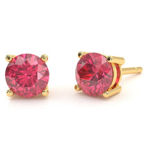 Pink Tourmaline 6mm Round Stud Earrings in 10k Yellow Gold - £255.78 GBP