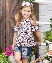 $67 Mia Belle Girls Leopard Off-Shoulder Top &amp; Patched Denim Shorts Set ... - £23.23 GBP