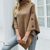 Womens Turtleneck Poncho With Side Buttons Details - £51.68 GBP