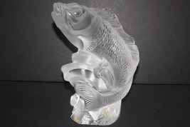 Vintage Rare Lalique Large Frosted Crystal Leaping Koi Fish Sculpture 10&quot; Retire - £1,837.65 GBP