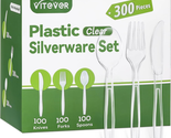 Clear Plastic Silverware 300 Count, 100 Plastic Forks, 100 Plastic Spoon... - £20.09 GBP