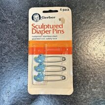 3- Vintage Gerber Stainless Steel Safety Sculpted Diaper Pins Blue Ducks - $204.96 MXN