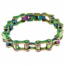 Rainbow Bike Chain Bracelet Mens Womens Stainless Steel Derailleur Cuff 8 Inch - £31.96 GBP